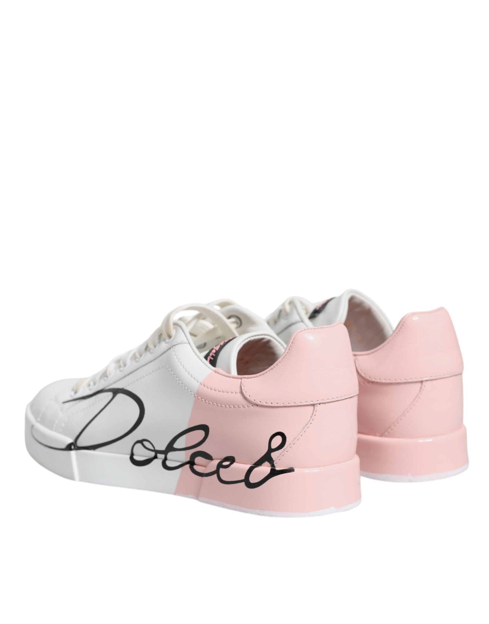 Dolce & Gabbana White Pink Portofino Low Top Sneakers Shoes