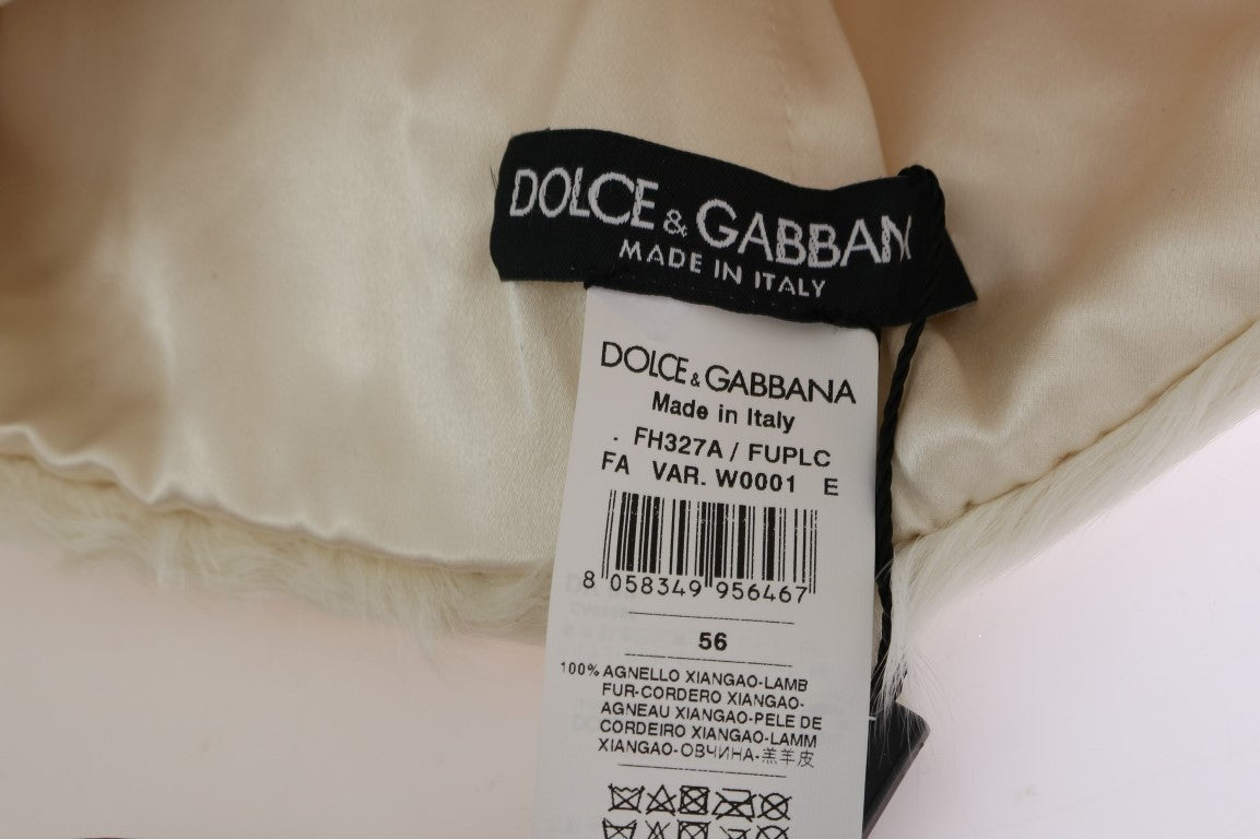 Dolce &amp; Gabbana Bonnet d'hiver de luxe en fourrure blanche élégante