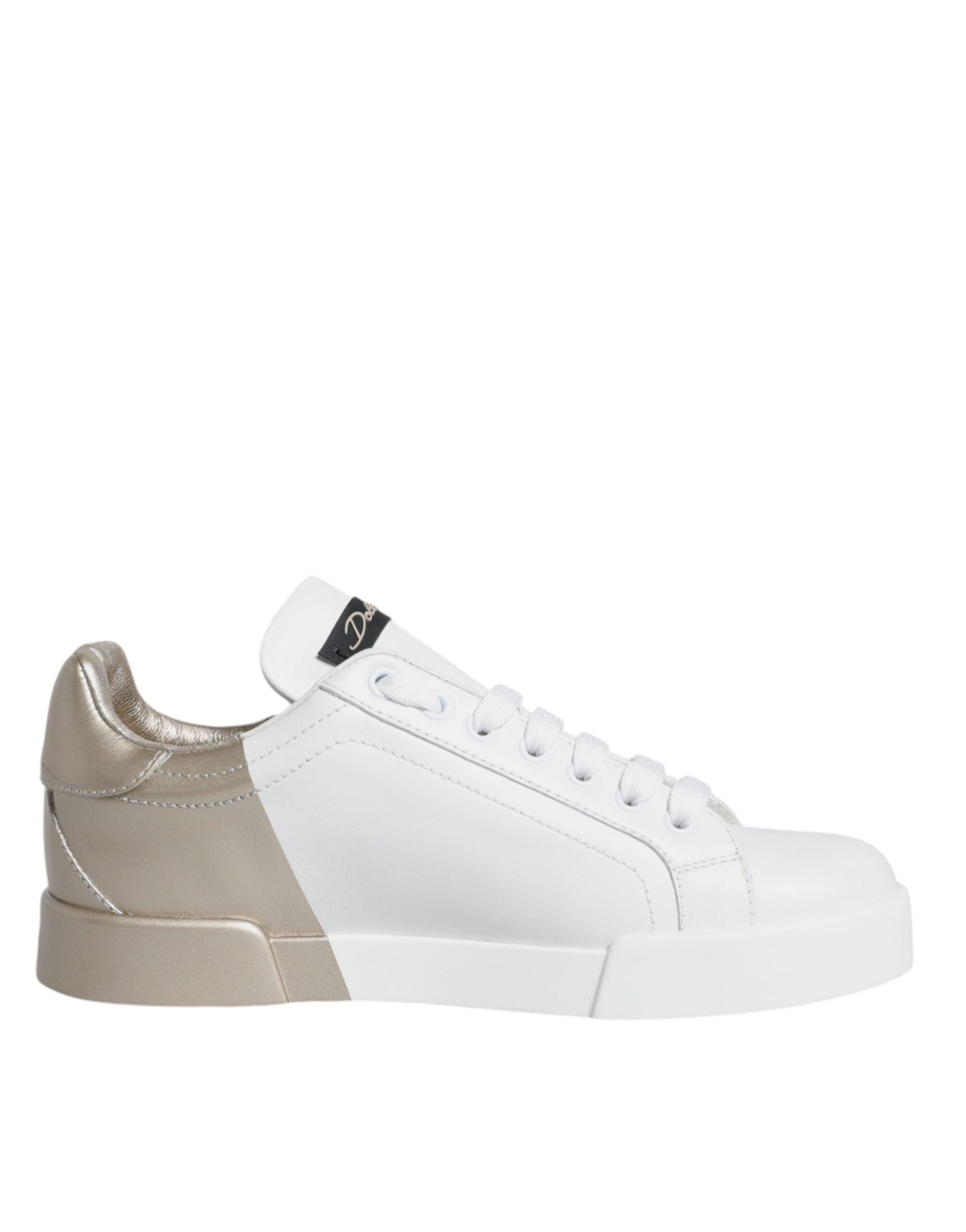 Dolce & Gabbana White Gold Portofino Low Top Sneakers Shoes