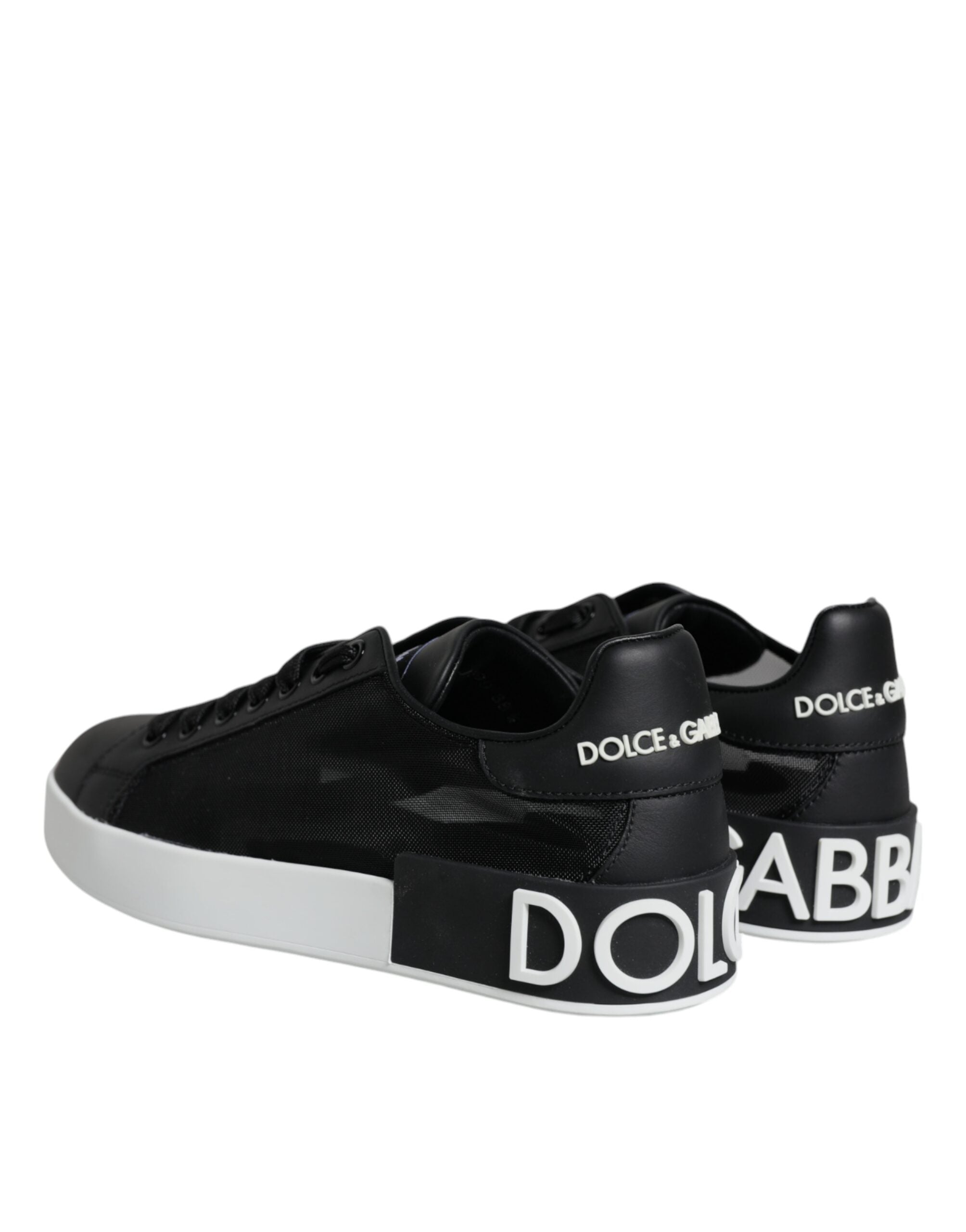 Dolce & Gabbana Black Calf Leather Portofino Sneakers Shoes