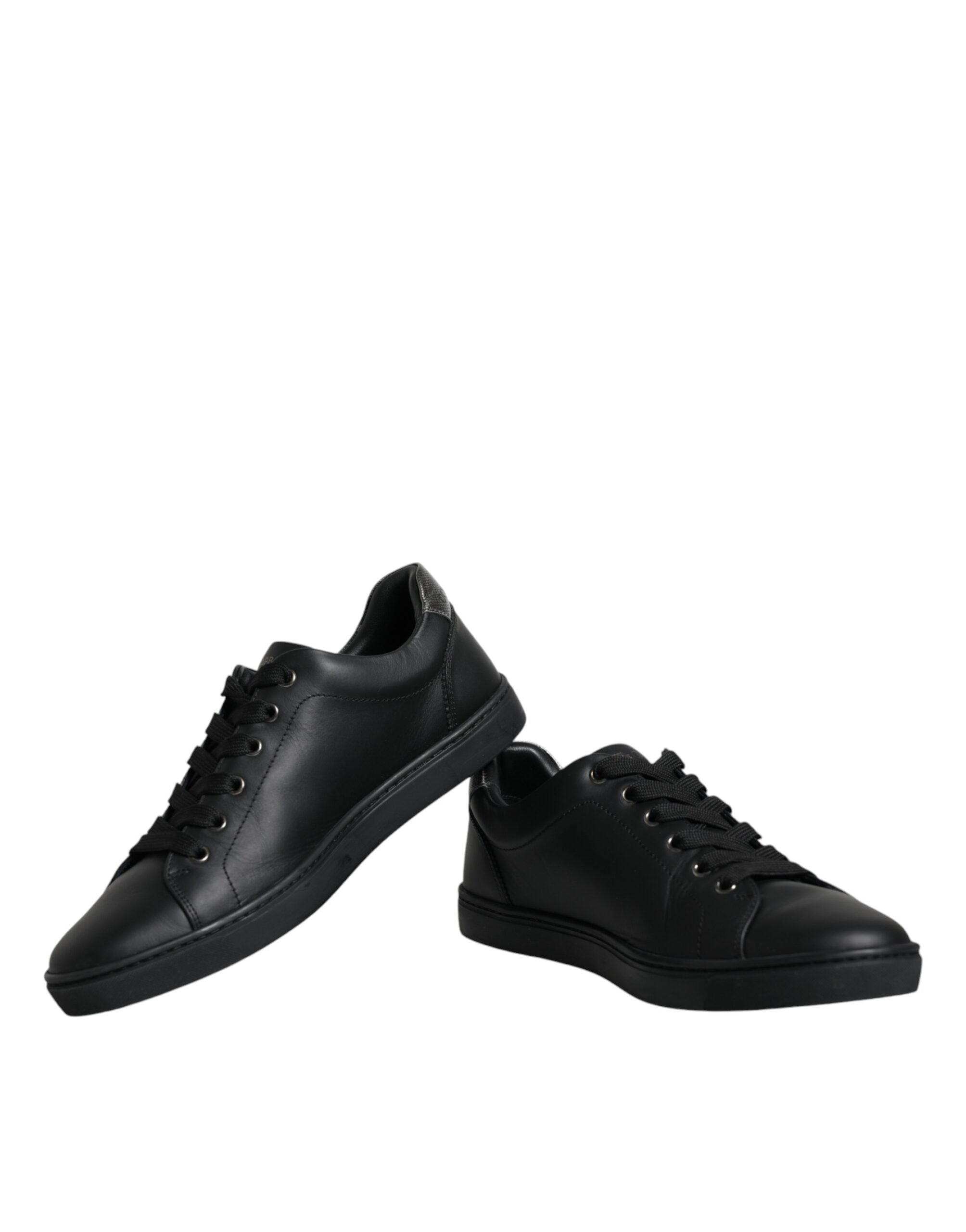 Dolce & Gabbana Black Leather Heart Embellished Sneakers Shoes