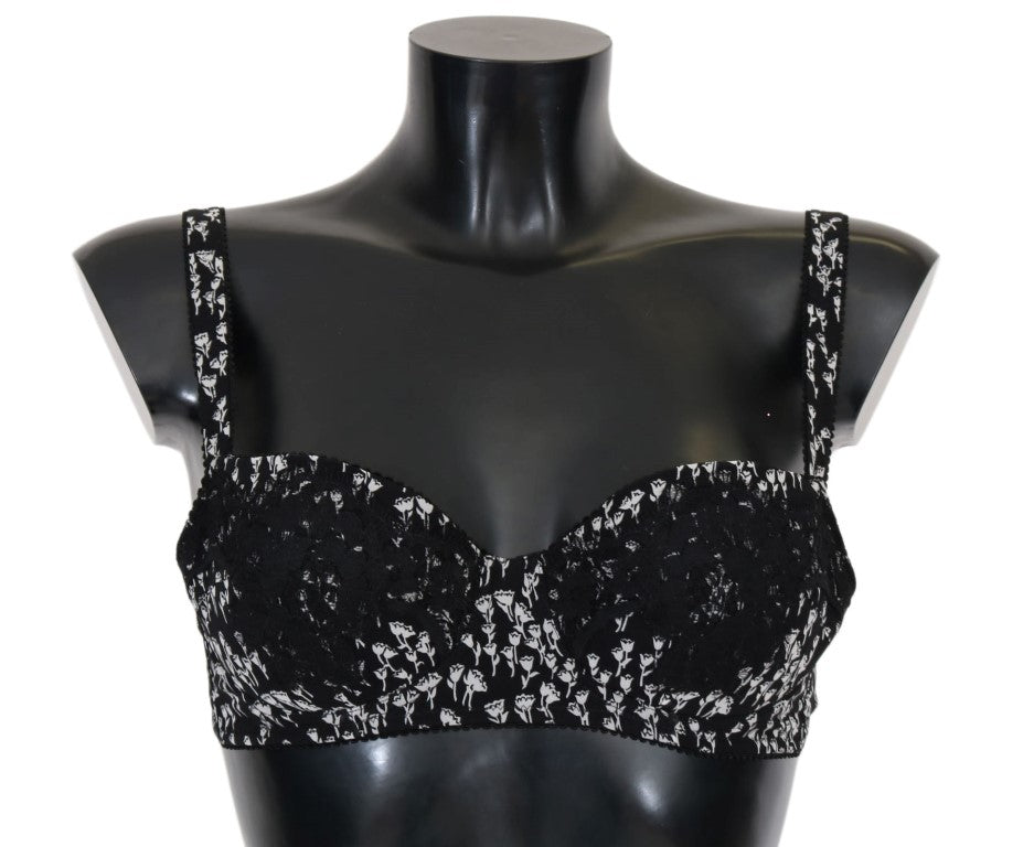 Dolce &amp; Gabbana Soutien-gorge élégant en soie et dentelle florale noire