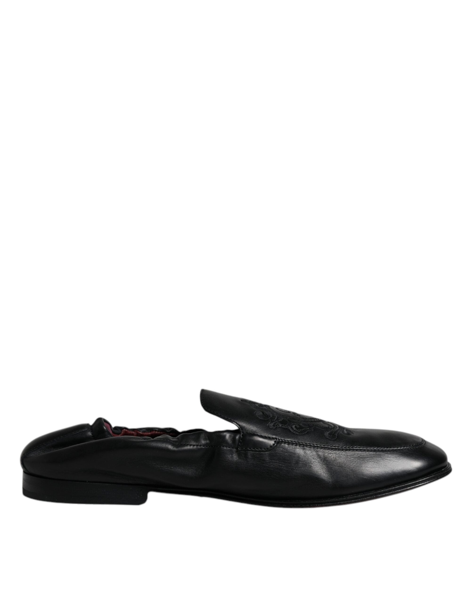 Dolce & Gabbana Black Logo Embroidered Leather Loafer Men Dress Shoes