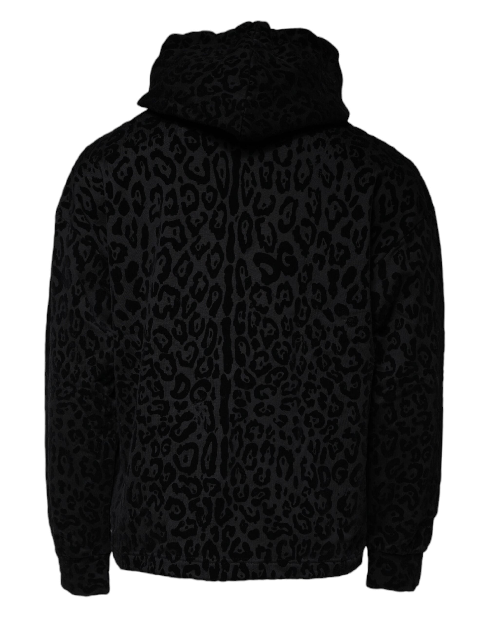 Dolce & Gabbana Black Leopard Cotton Hooded Full Zip Sweater