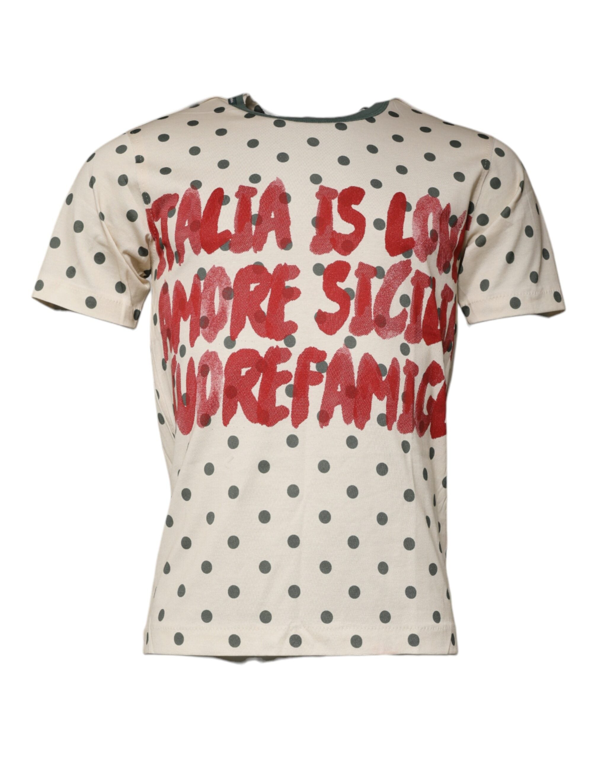 Dolce & Gabbana Beige Graphic Print Polka Dot Cotton T-shirt