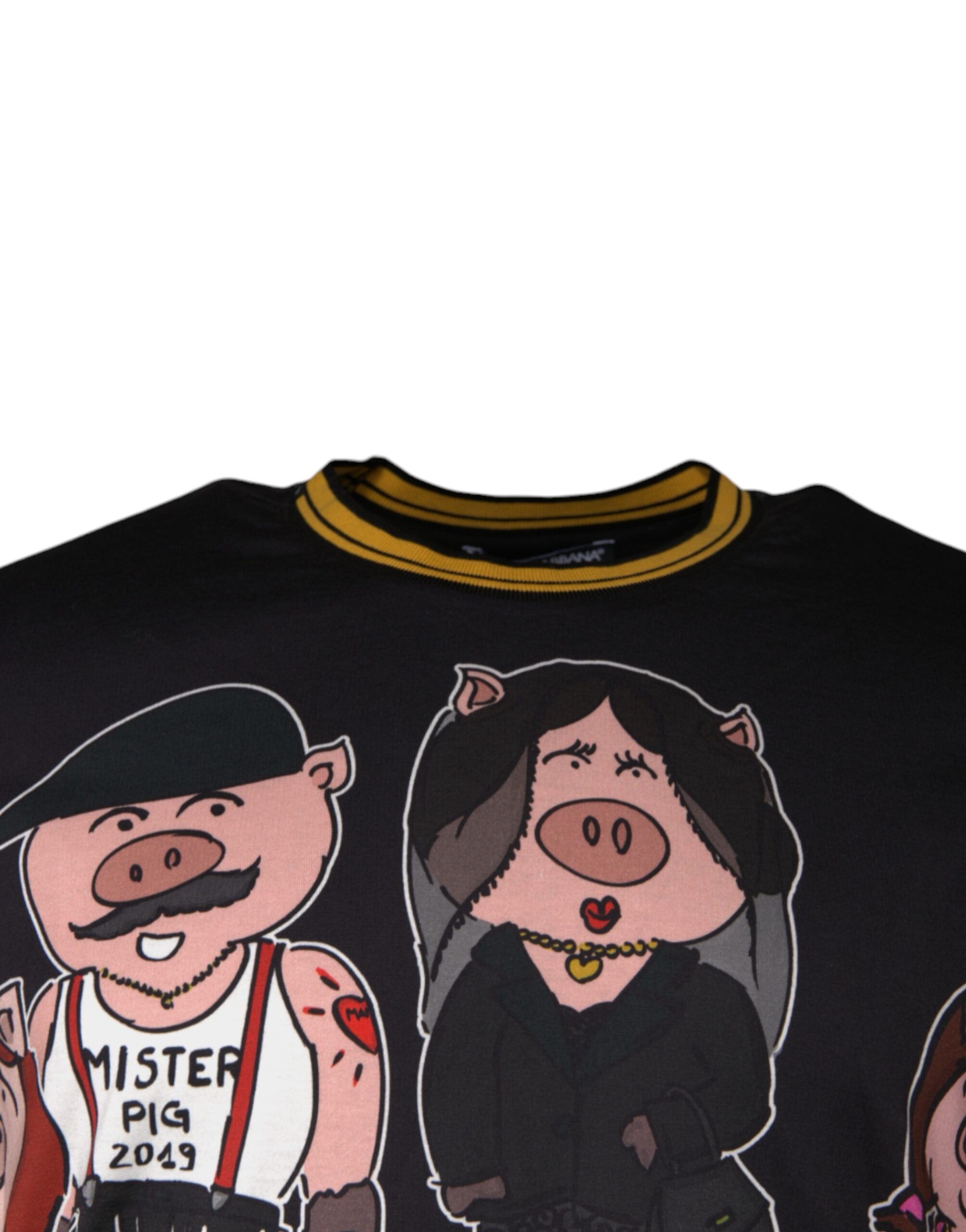 Dolce & Gabbana Black Pig Family Cotton Crew Neck T-shirt