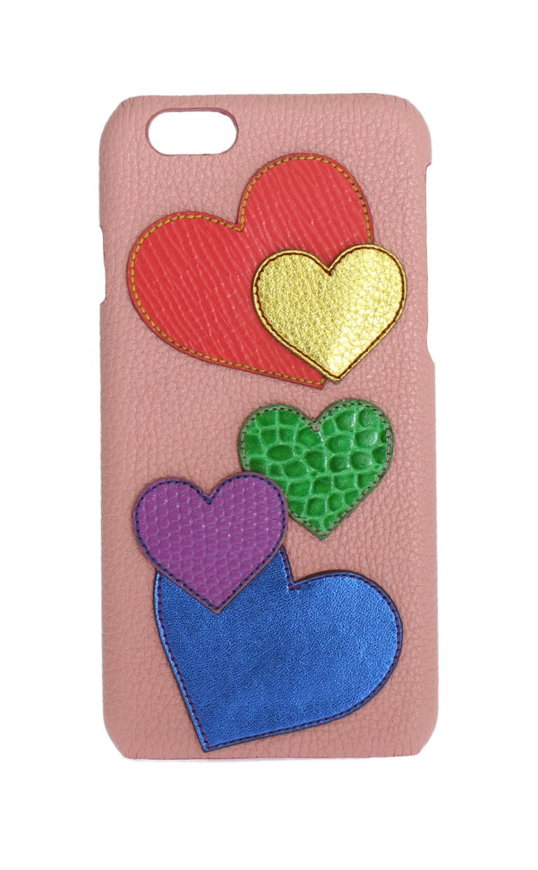 Dolce &amp; Gabbana Chic Coque de téléphone en cuir rose ornée de cœurs