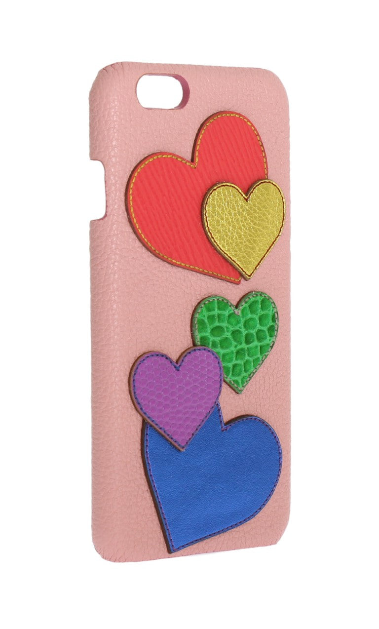 Dolce &amp; Gabbana Chic Coque de téléphone en cuir rose ornée de cœurs