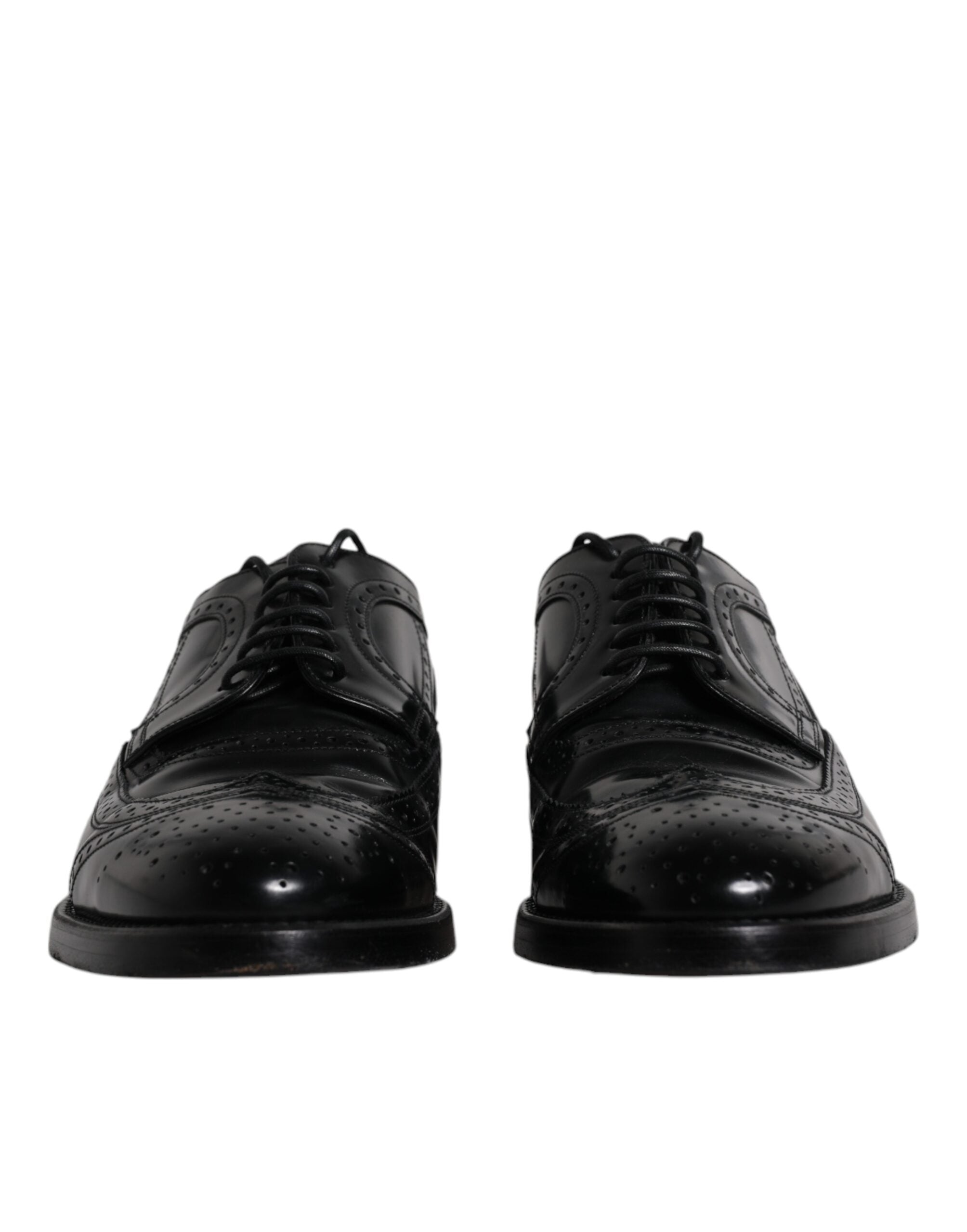 Dolce & Gabbana Black Leather Derby Wingtip Formal Shoes