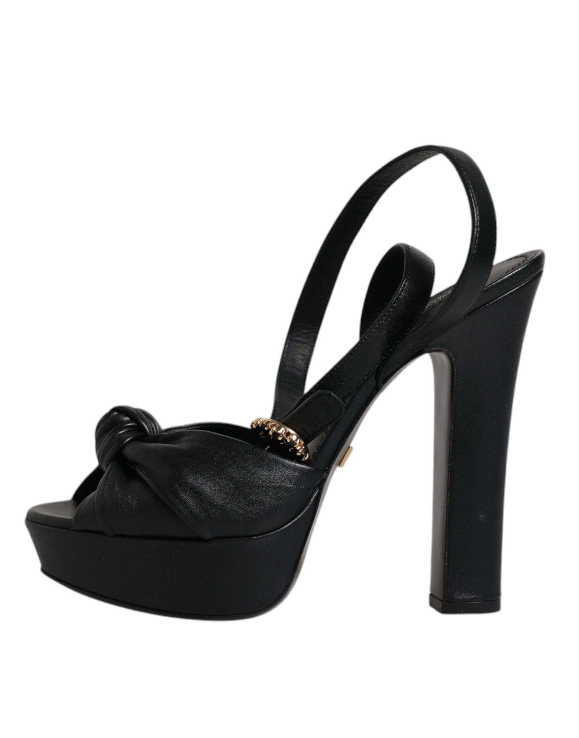 Dolce & Gabbana Black Leather Platform Heels Sandals Shoes