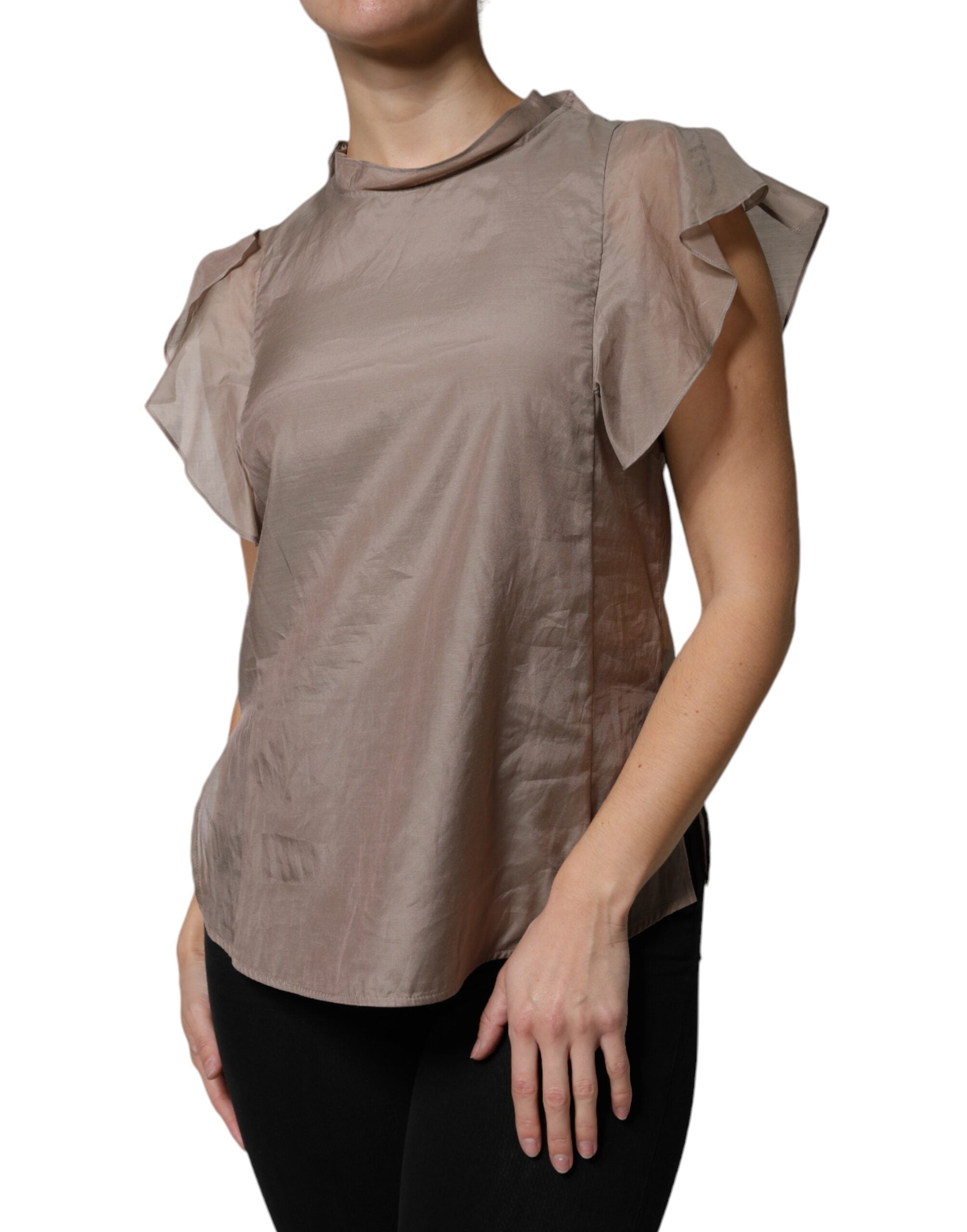 Peserico Brown Cotton Blend Short Sleeves Blouse Top