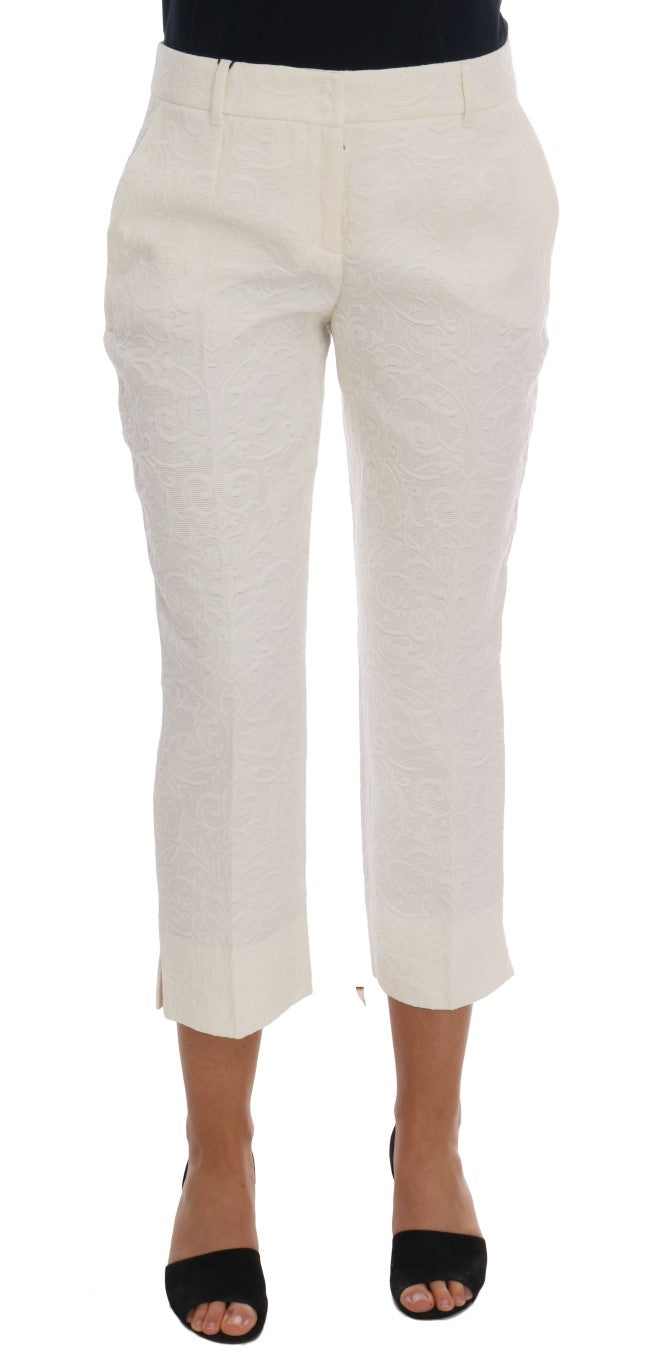 Dolce &amp; Gabbana Pantalon capri blanc élégant - Mélange de coton et de soie