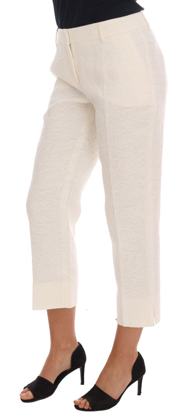 Dolce &amp; Gabbana Pantalon capri blanc élégant - Mélange de coton et de soie