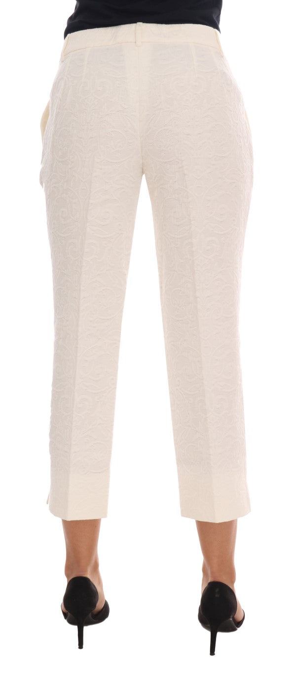 Dolce &amp; Gabbana Pantalon capri blanc élégant - Mélange de coton et de soie