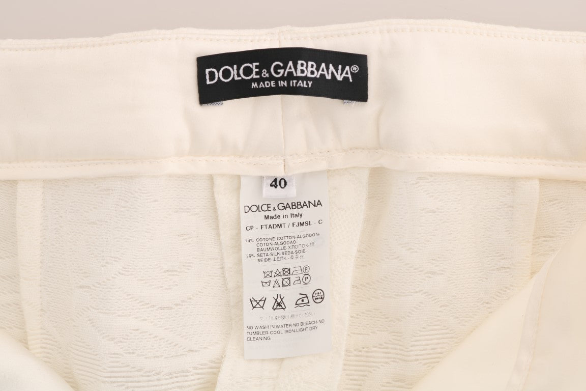 Dolce &amp; Gabbana Pantalon capri blanc élégant - Mélange de coton et de soie