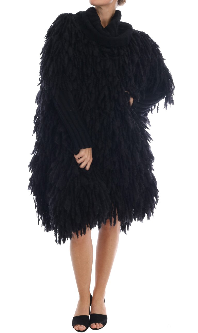 Dolce & Gabbana Elegant Black Fringed Wool-Cashmere Sweater