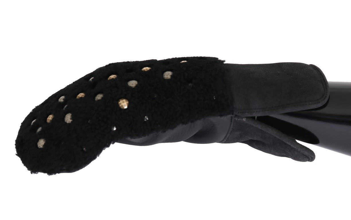 Gants pour homme en cuir noir cloutés Dolce &amp; Gabbana