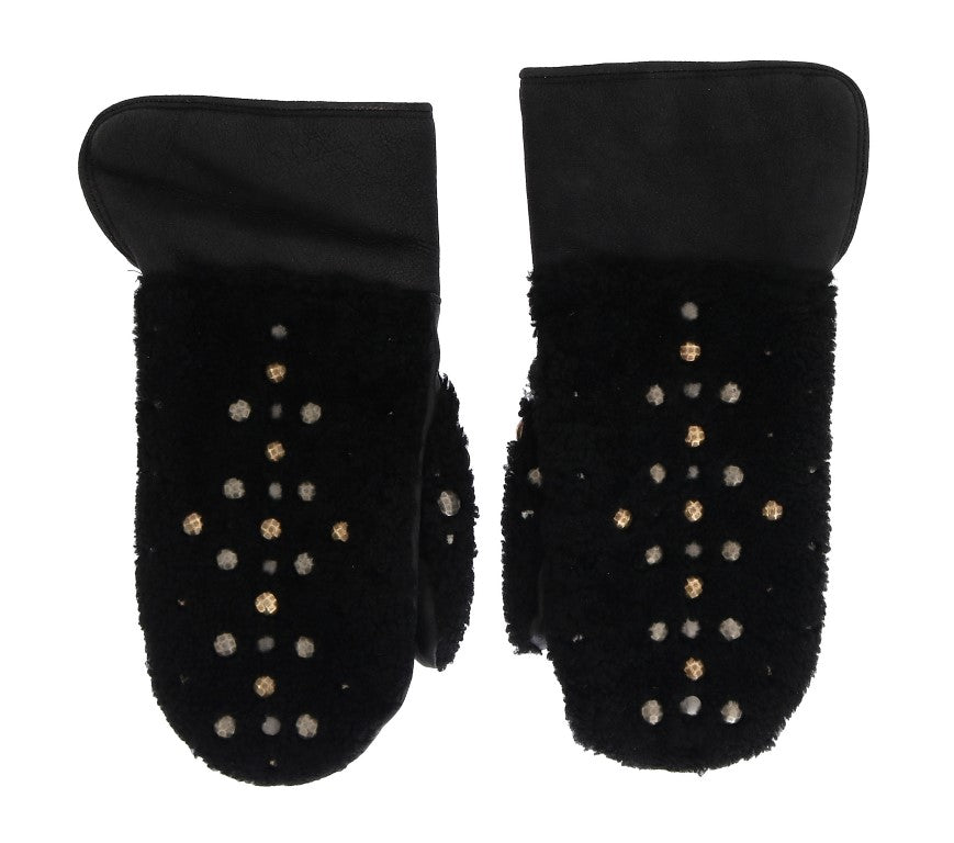 Gants pour homme en cuir noir cloutés Dolce &amp; Gabbana