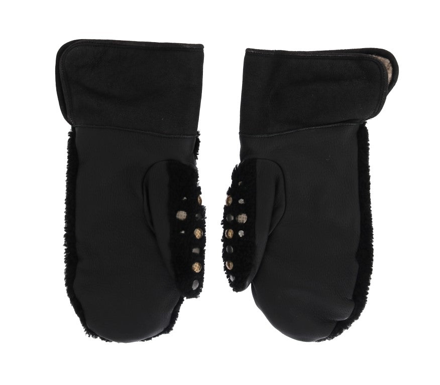 Gants pour homme en cuir noir cloutés Dolce &amp; Gabbana