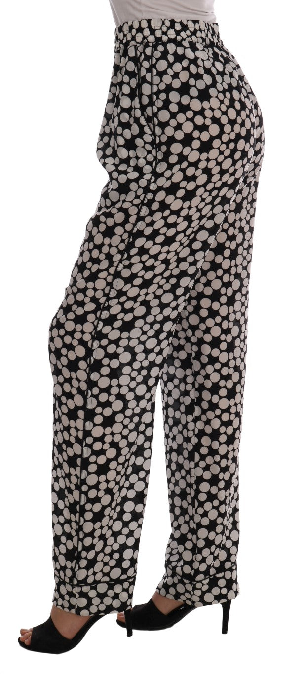 Dolce &amp; Gabbana Pantalon élégant taille haute en soie à pois