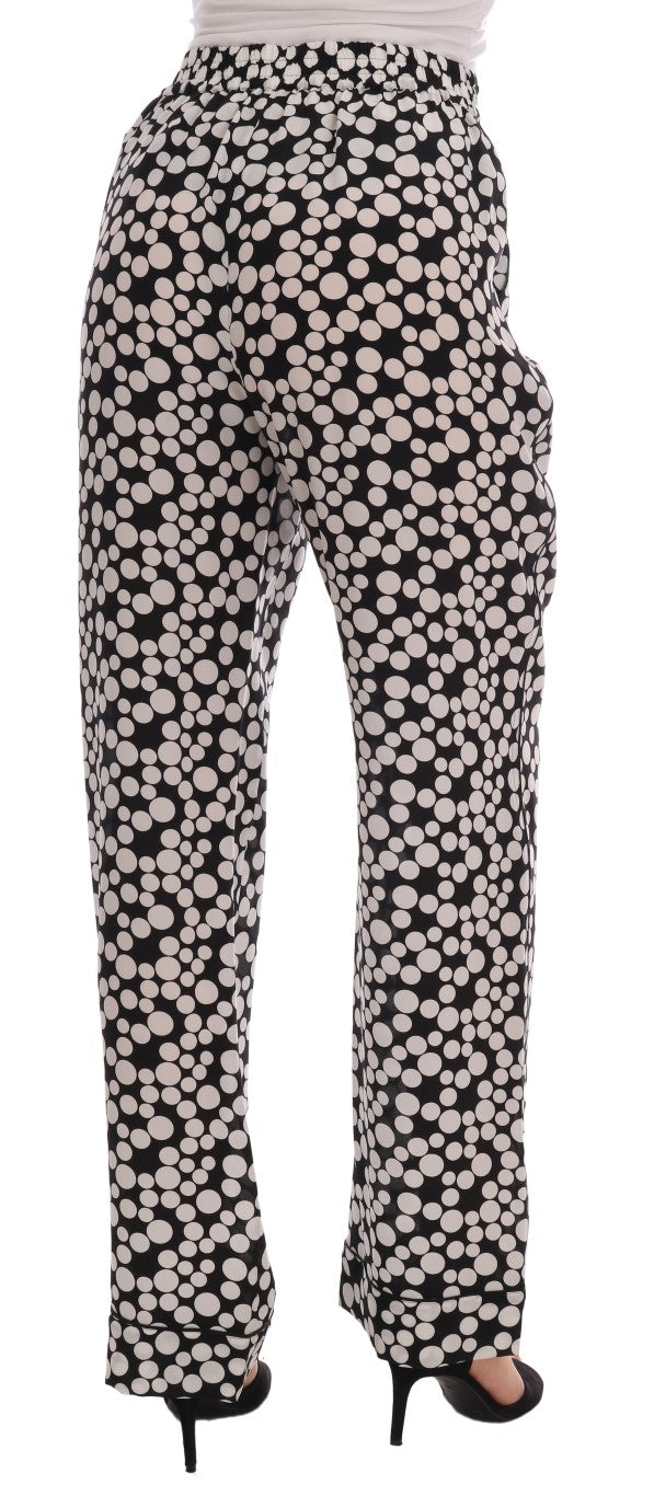 Dolce &amp; Gabbana Pantalon élégant taille haute en soie à pois