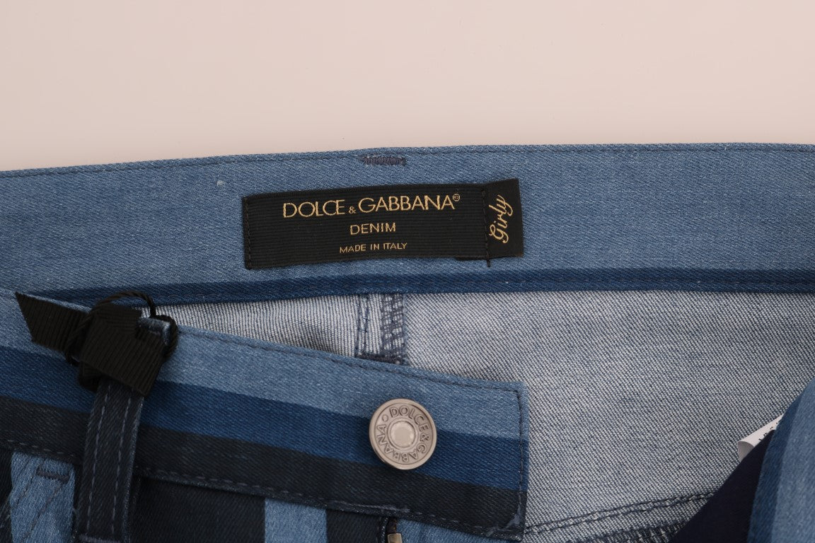 Dolce &amp; Gabbana Chic Jean Girly coupe slim à rayures bleues