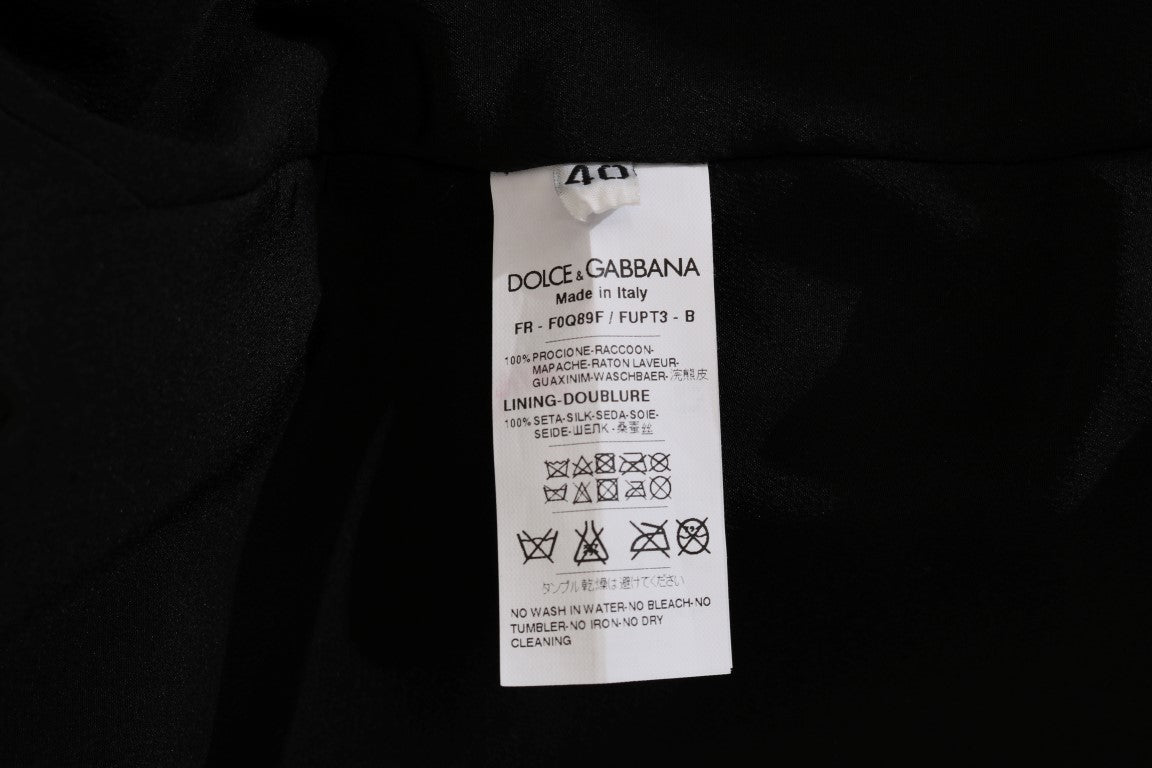 Dolce &amp; Gabbana Manteau mi-long en fourrure de raton laveur marron élégant