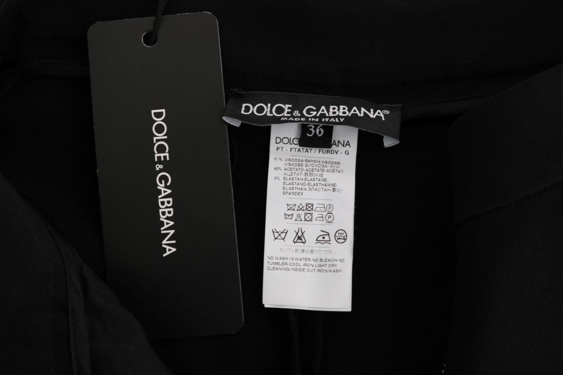 Dolce &amp; Gabbana Chic Pantalon Capri Noir avec Rayures Latérales Roses