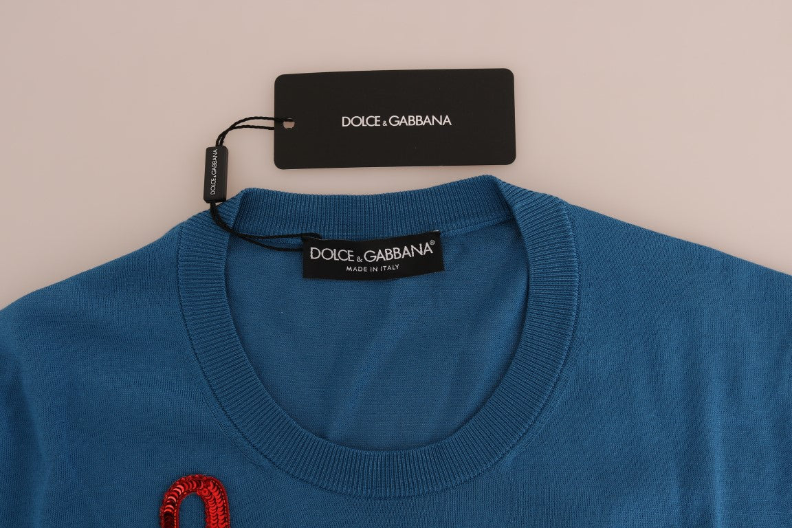 Dolce &amp; Gabbana Pull Capri à paillettes en soie bleue