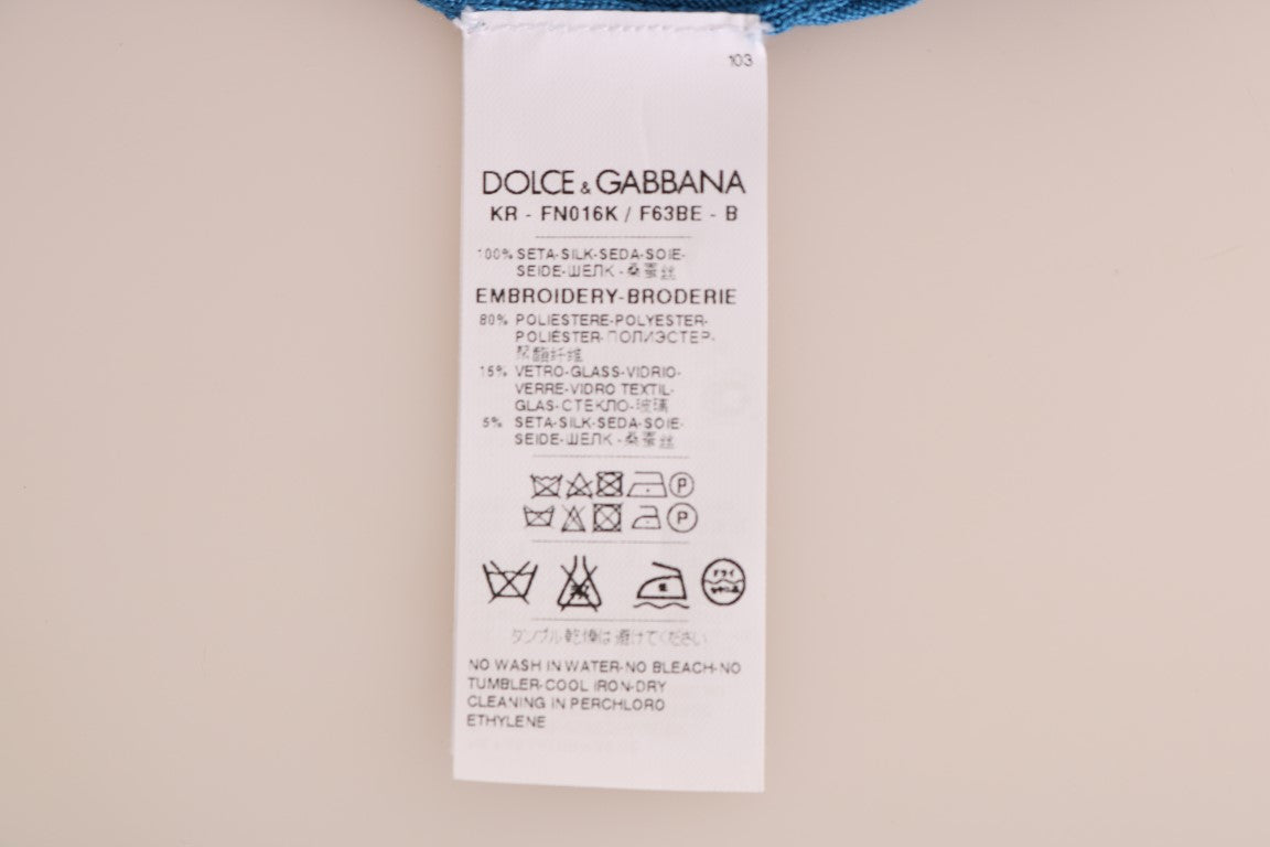 Dolce &amp; Gabbana Pull Capri à paillettes en soie bleue