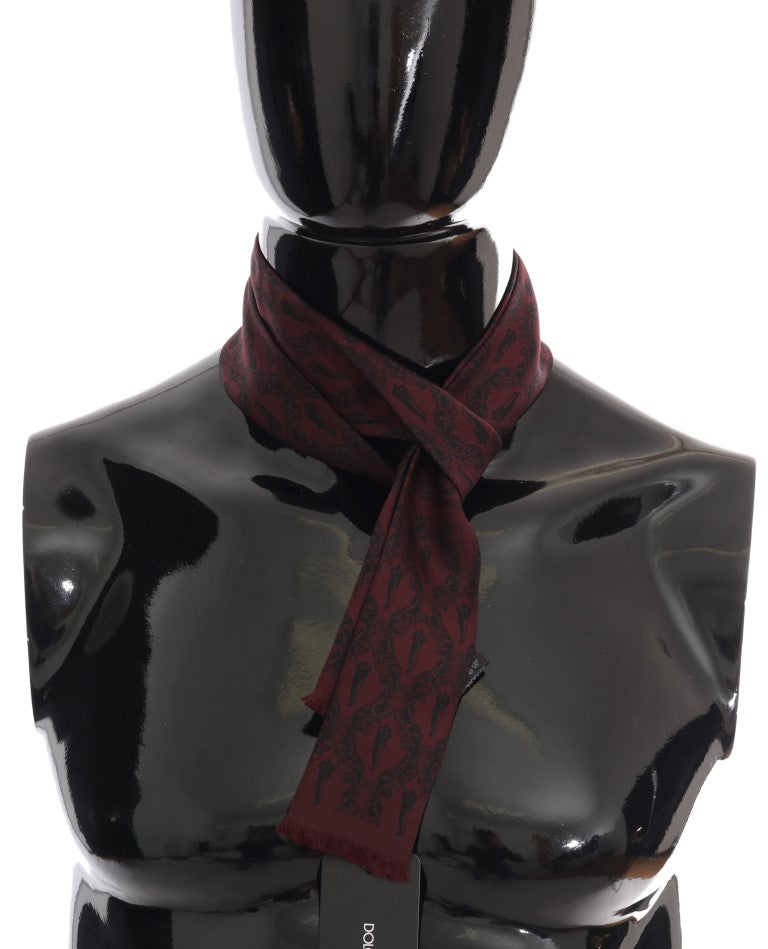 Dolce &amp; Gabbana Écharpe Pour Homme En Soie Bordeaux Crown Chili Print