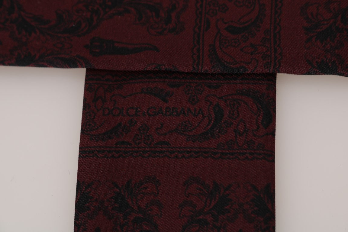 Dolce &amp; Gabbana Écharpe Pour Homme En Soie Bordeaux Crown Chili Print