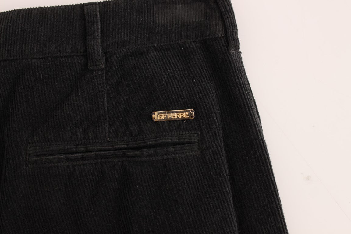 GF Ferre Pantalon élégant en velours côtelé de coton noir