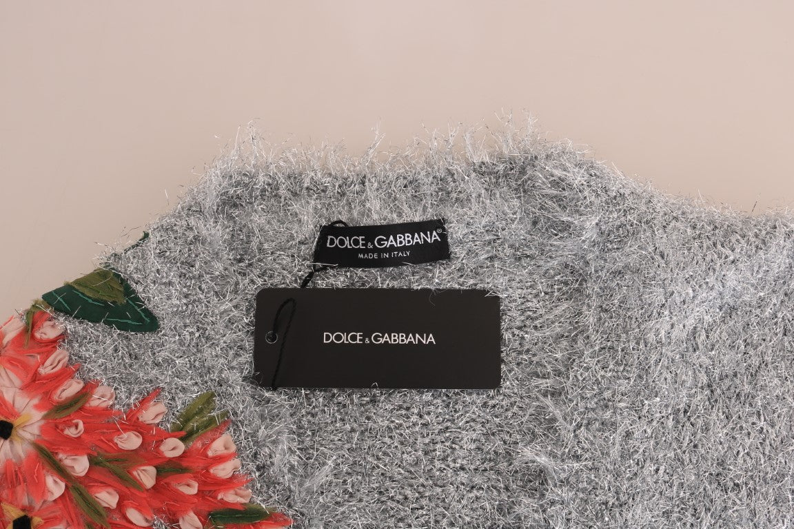 Dolce &amp; Gabbana Cardigan élégant à appliques florales argentées