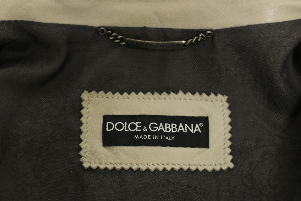 Dolce &amp; Gabbana Veste élégante en cuir d'agneau beige