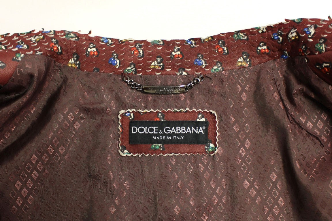 Veste en cuir bordeaux à imprimé boxer exclusif Dolce &amp; Gabbana