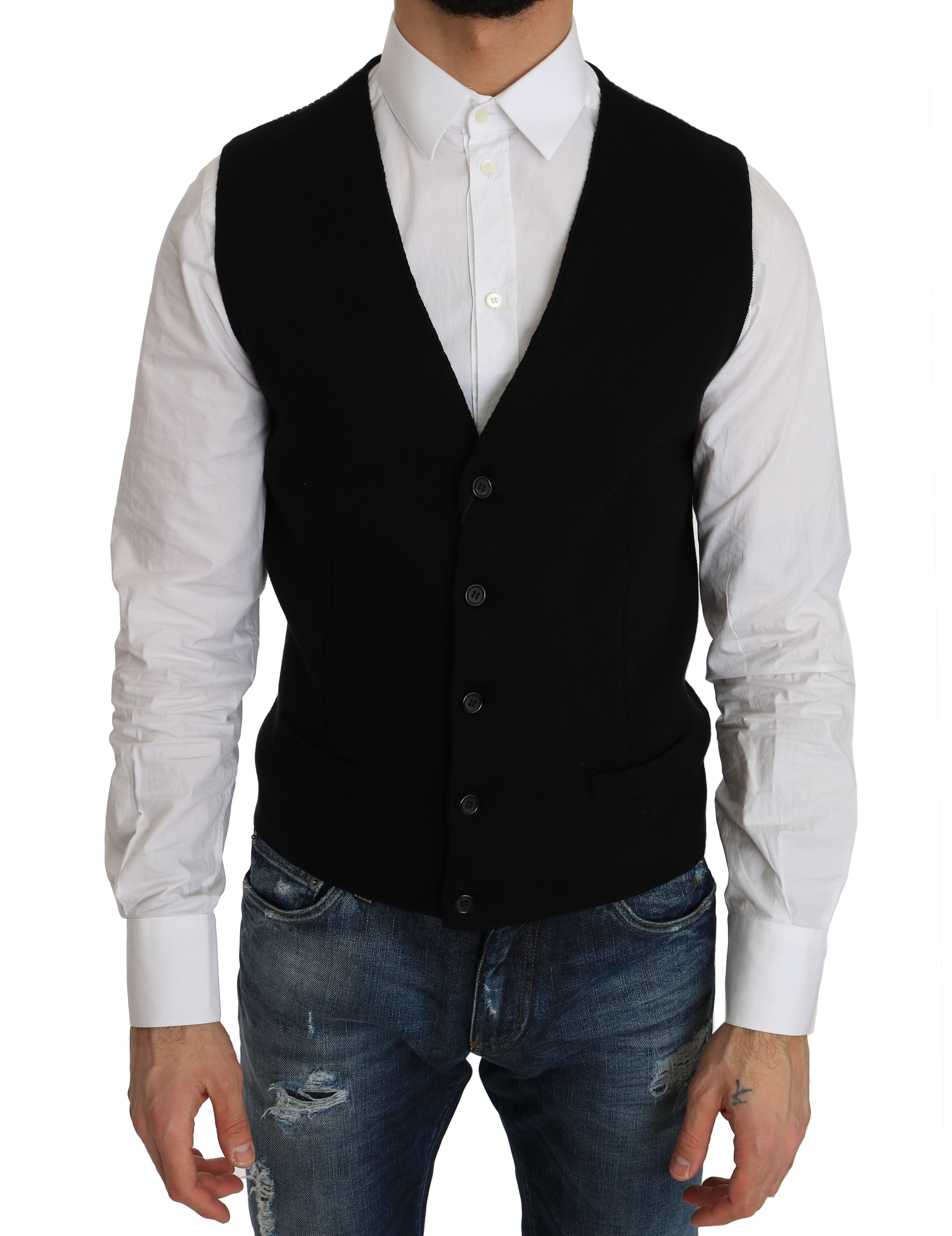 Dolce &amp; Gabbana Gilet formel en coton noir élégant