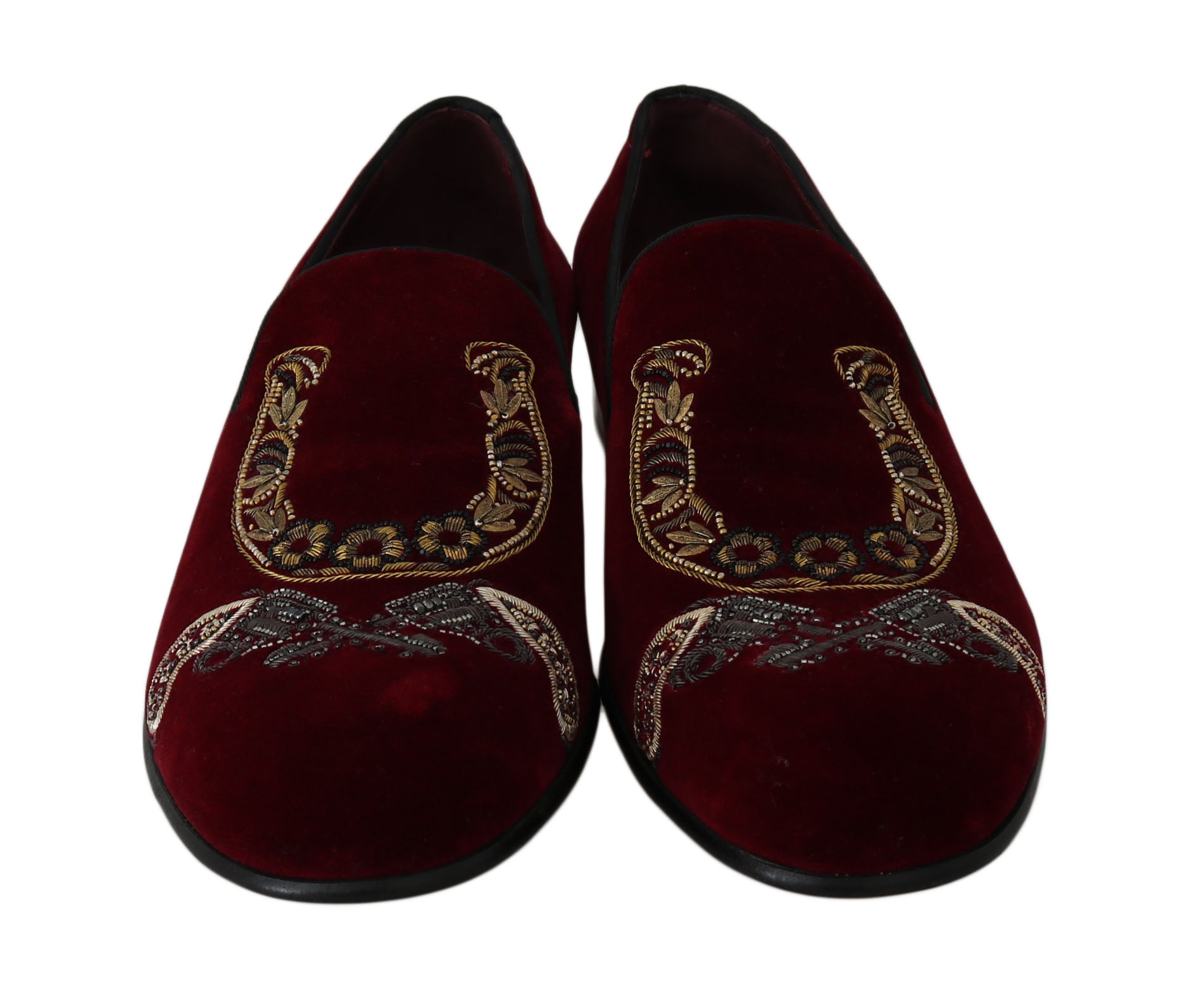 Mocassins pour hommes à paillettes en velours bordeaux Dolce &amp; Gabbana