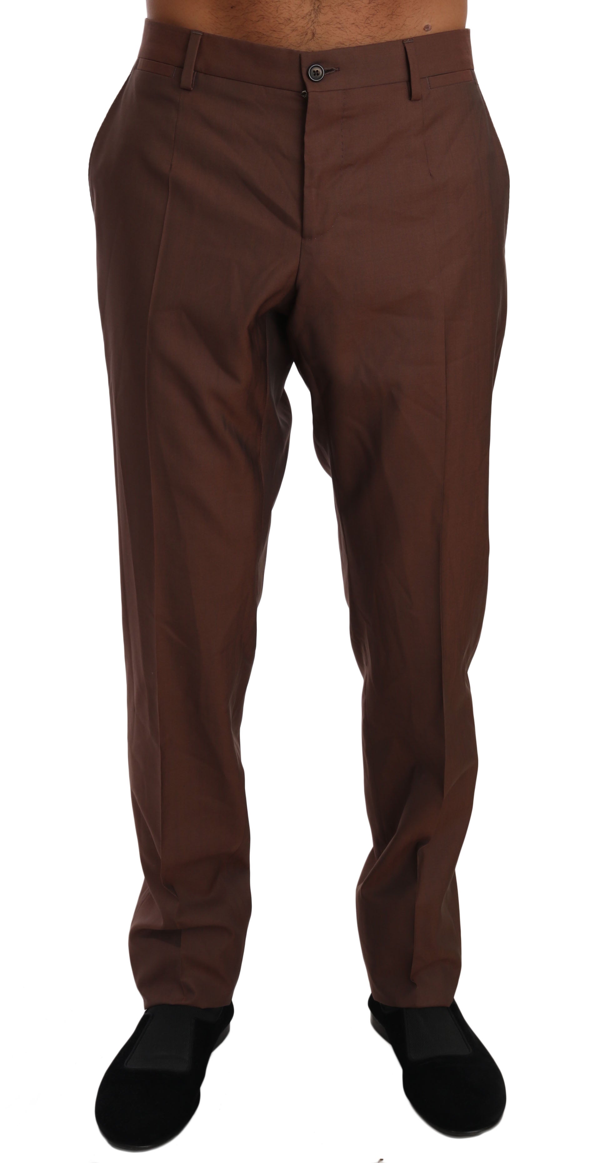 Dolce &amp; Gabbana Pantalon formel élégant en laine et soie marron