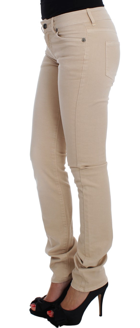 Cavalli Beige Cotton Stretch Slim Fit Jeans