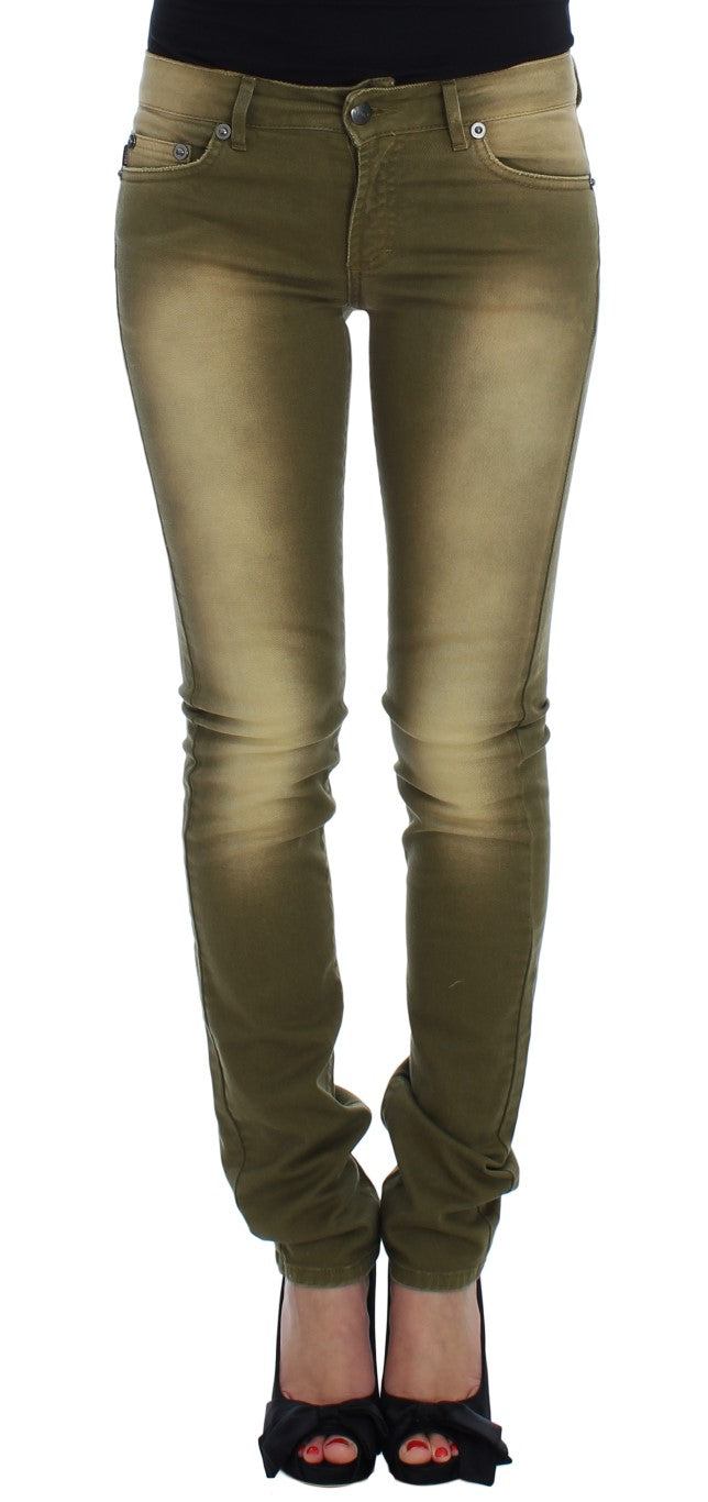 Cavalli - Jean slim vert en coton stretch