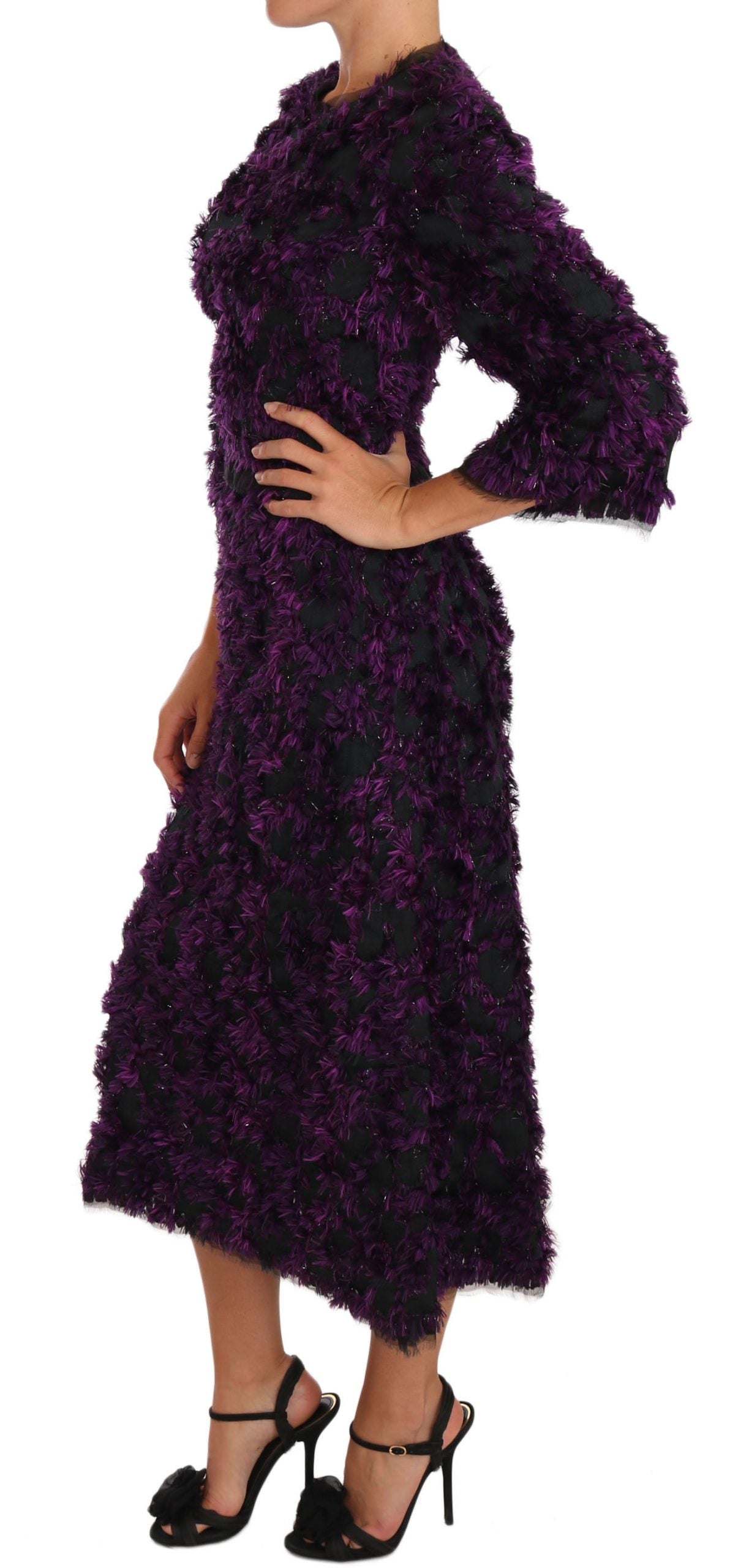 Dolce &amp; Gabbana Robe fourreau élégante à franges en violet et noir