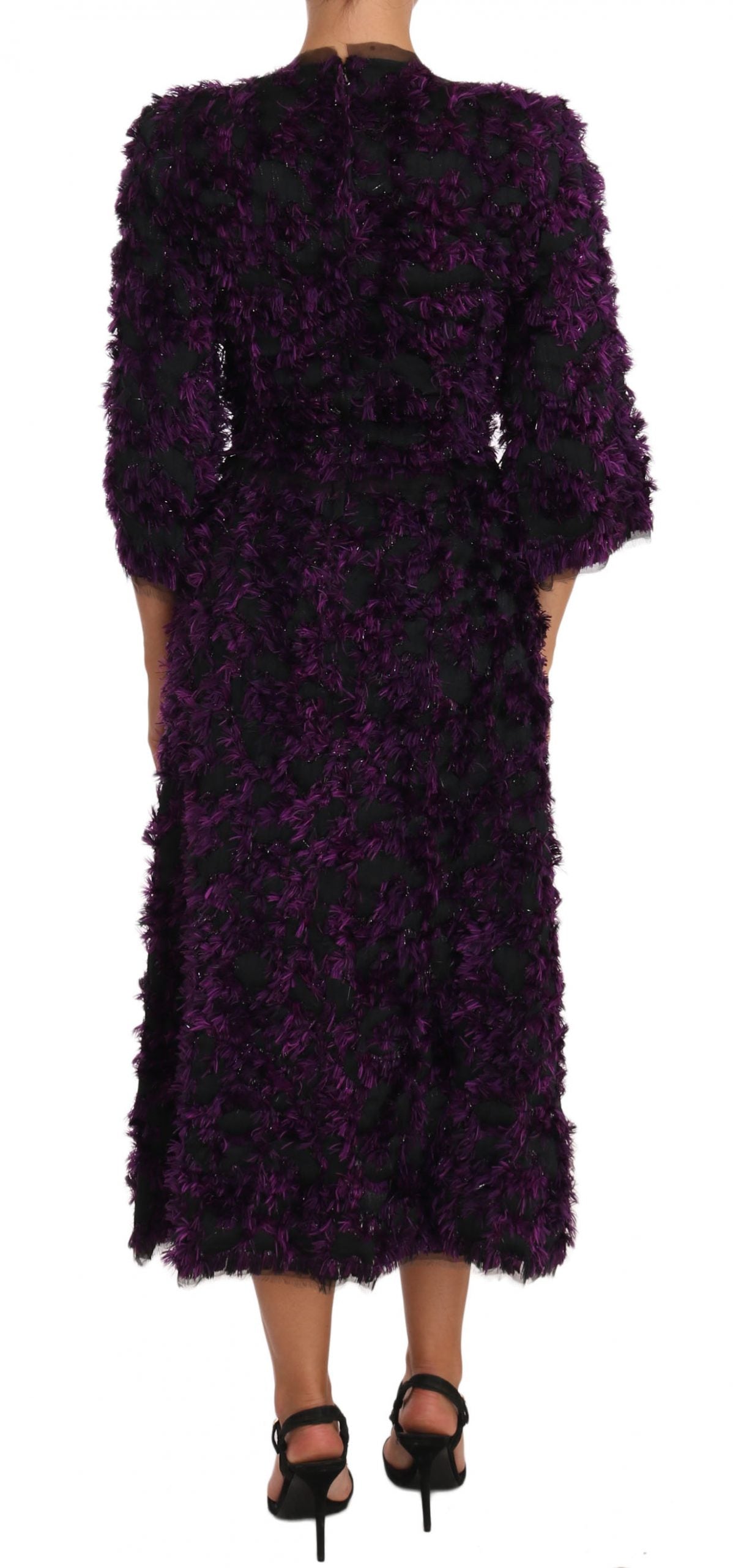 Dolce &amp; Gabbana Robe fourreau élégante à franges en violet et noir