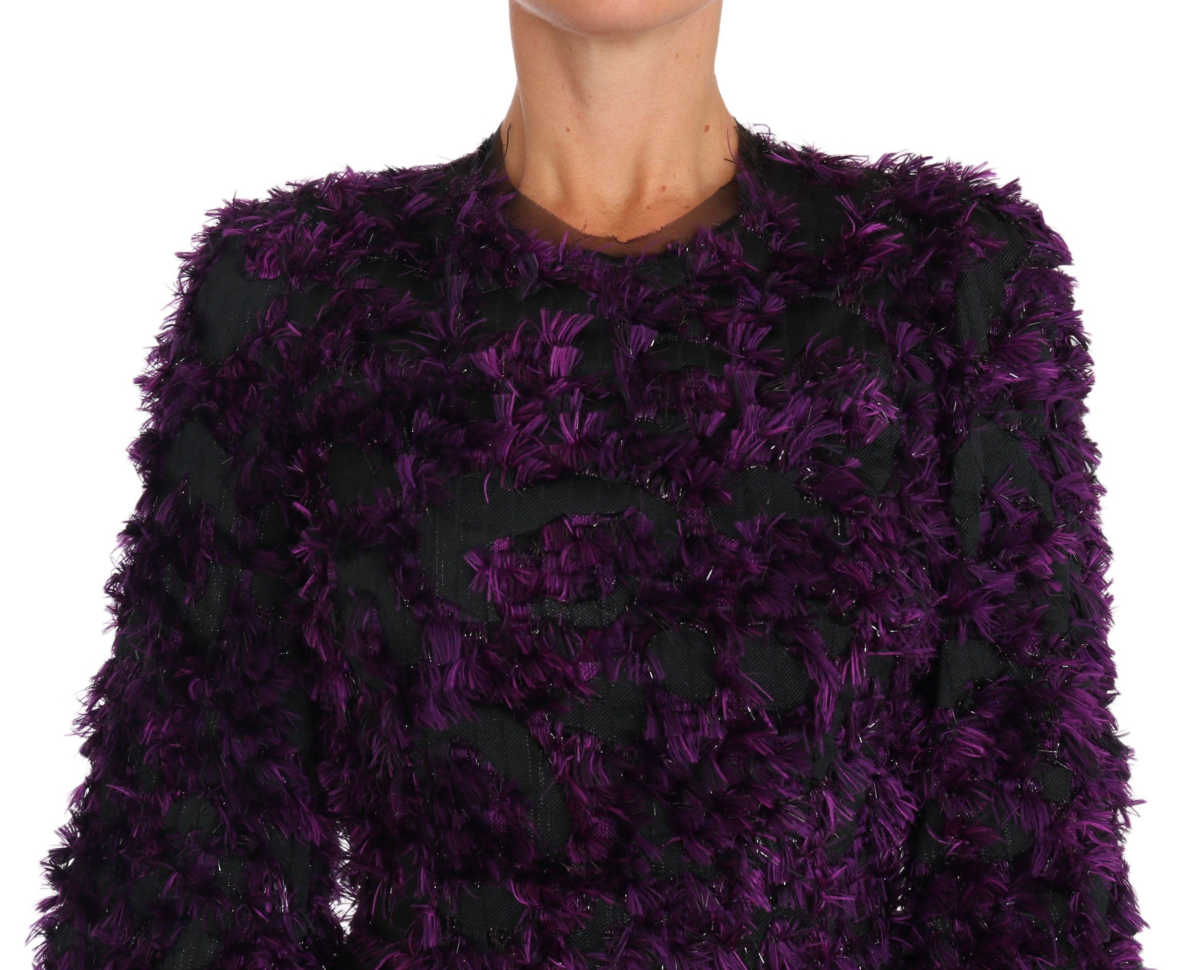 Dolce &amp; Gabbana Robe fourreau élégante à franges en violet et noir