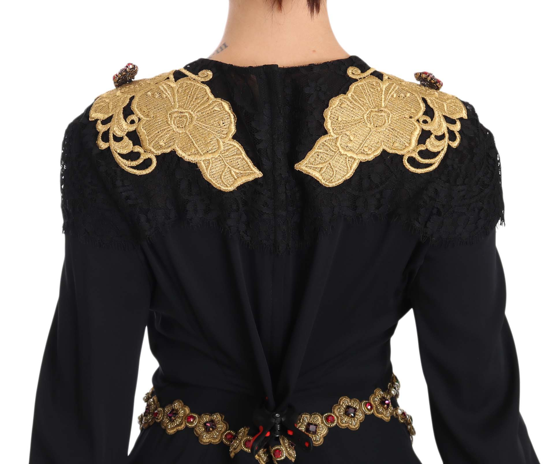 Dolce &amp; Gabbana Robe longue noire élégante avec détails dorés