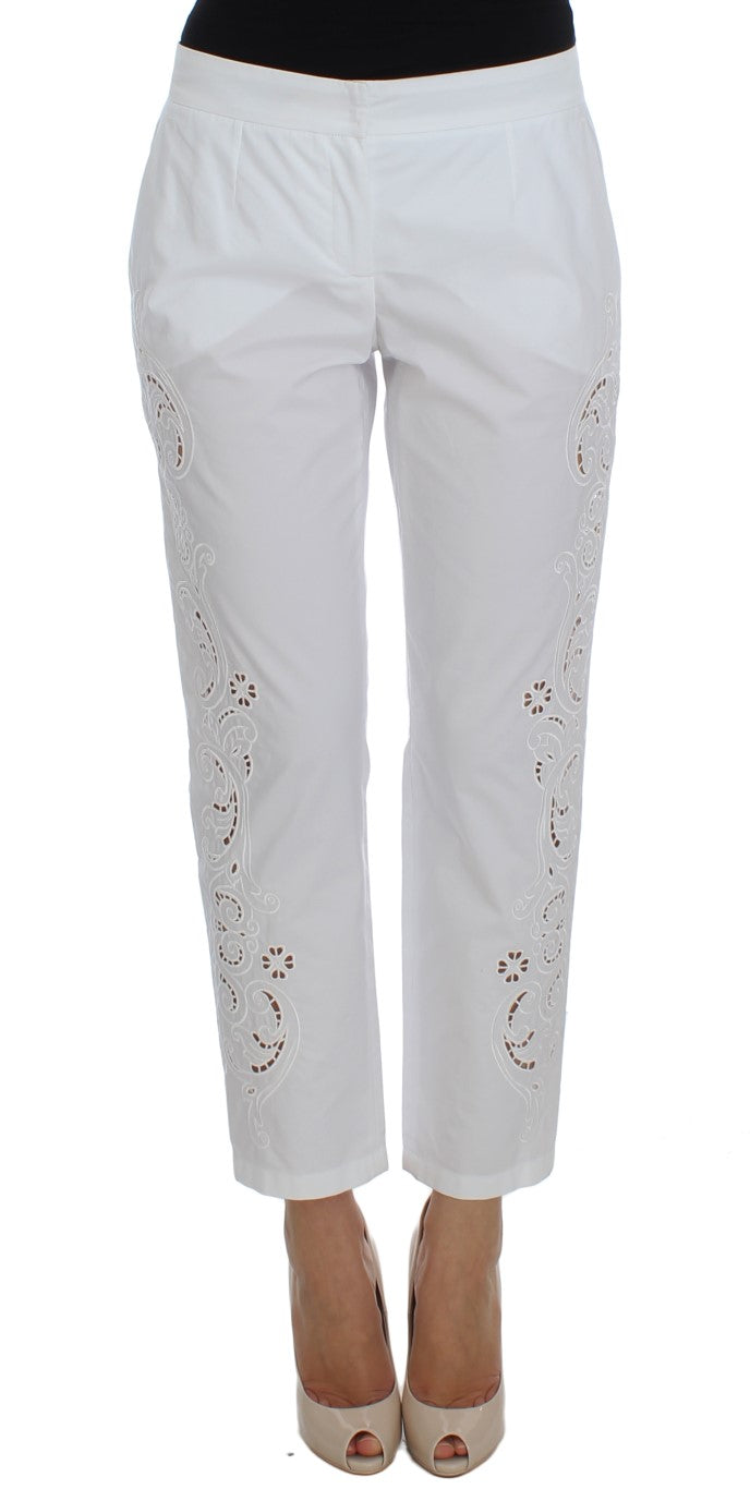 Dolce &amp; Gabbana Pantalon habillé élégant à découpes florales blanches