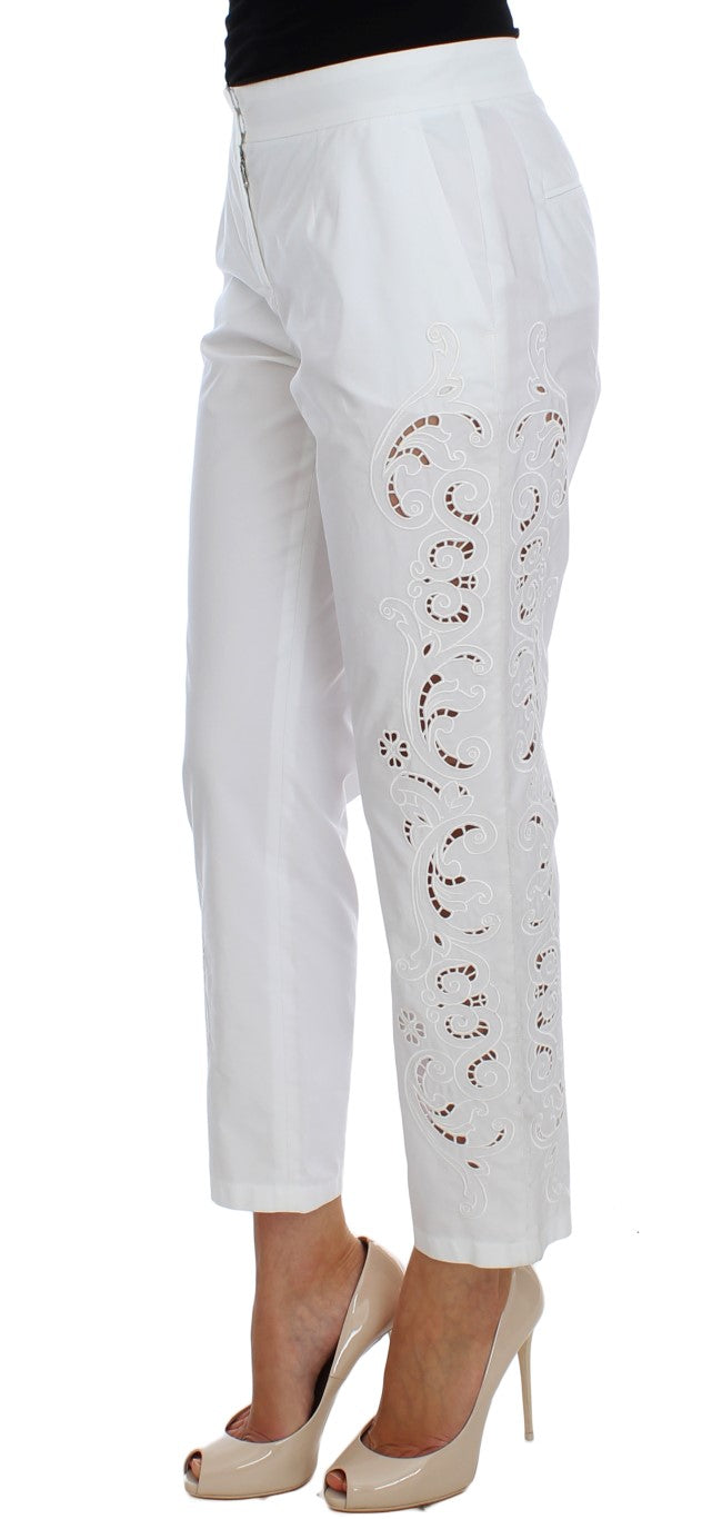 Dolce &amp; Gabbana Pantalon habillé élégant à découpes florales blanches