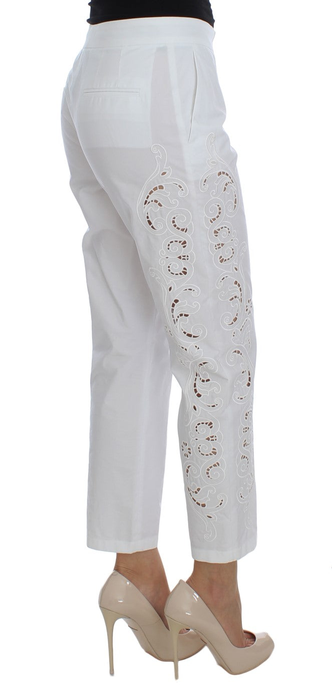 Dolce &amp; Gabbana Pantalon habillé élégant à découpes florales blanches