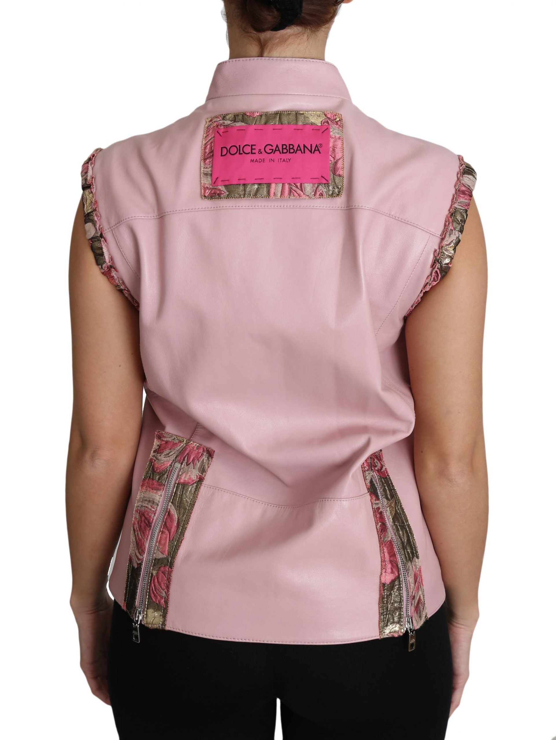 Dolce &amp; Gabbana Superbe gilet en cuir sans manches rose