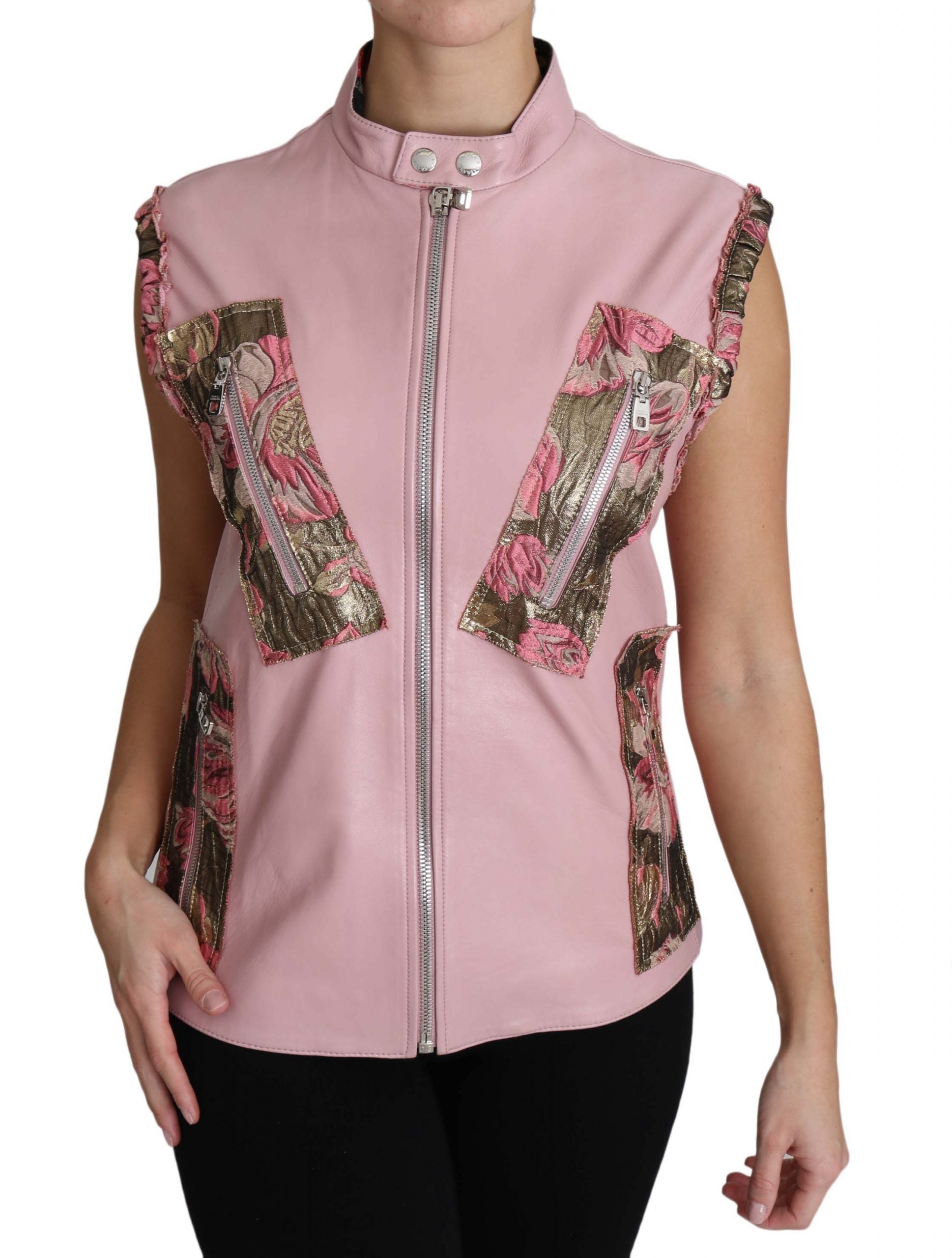 Dolce &amp; Gabbana Superbe gilet en cuir sans manches rose